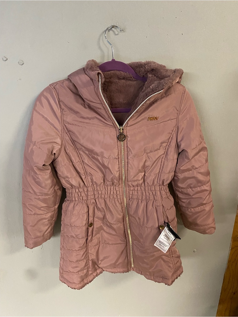 DKNY Light Pink Quilted Jacket with Gold Logo